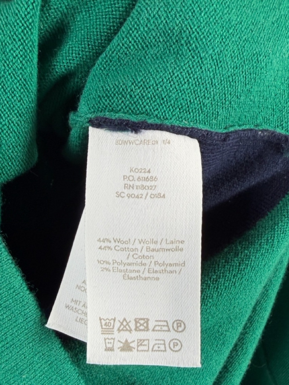 Boden Esmerelda Knitted Wool Cotton Blend 3/4 Sleeve Belted Dress in Green Navy - Picture 7 of 8